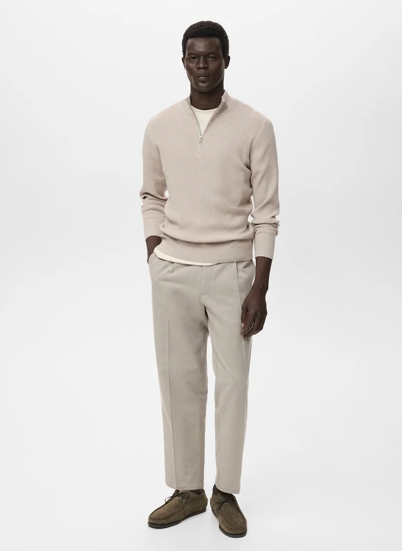 Mango Man Ribbed sweater with zip neck