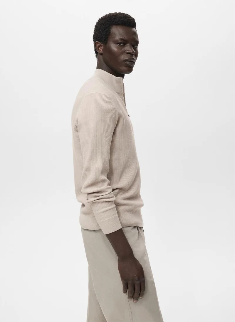 Mango Man Ribbed sweater with zip neck