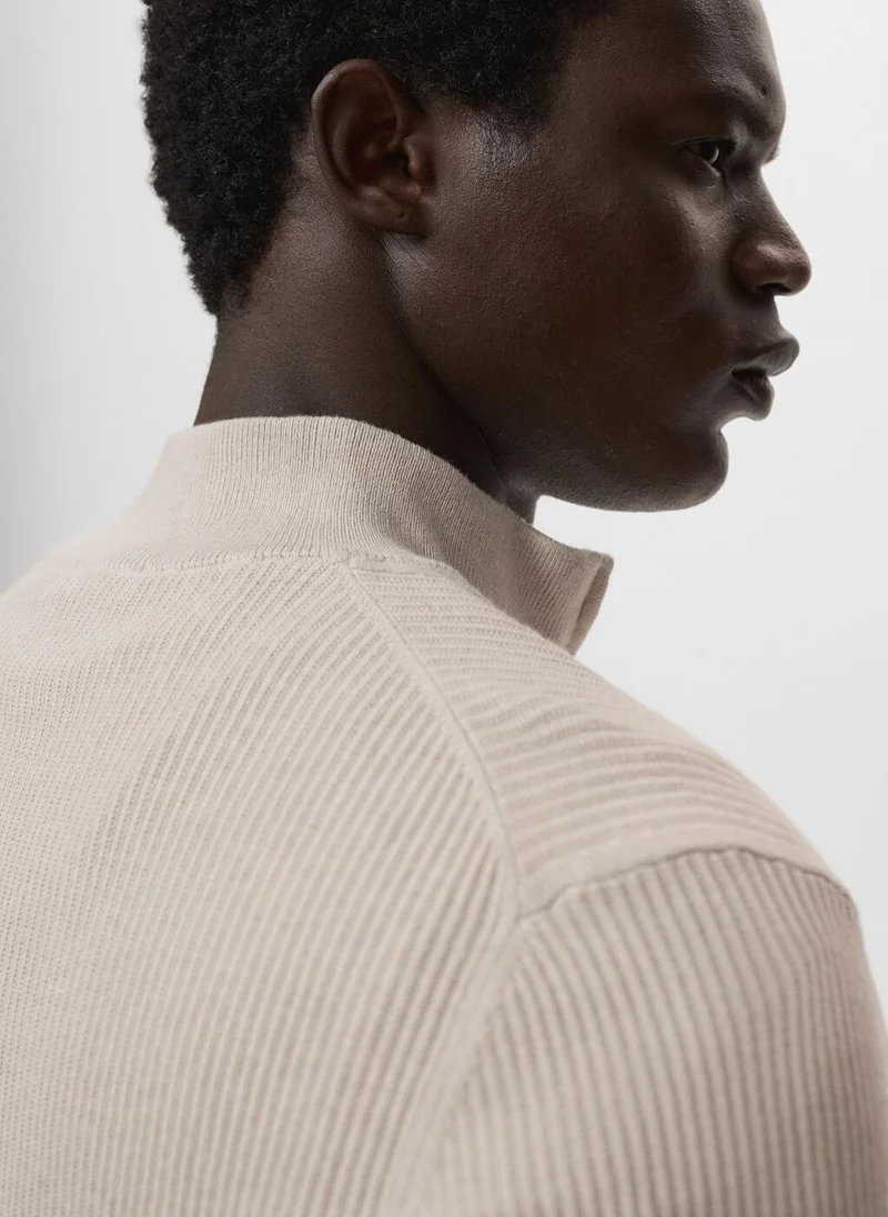Mango Man Ribbed sweater with zip neck