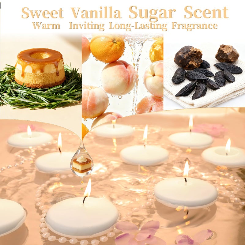 MAKALONE 3 Inch Vanilla Sugar Scented Floating Candles,36 Pack White Floating Disc Candles, 8-10 Hour Long Burning for Wedding Centerpieces, Home Spa, Holiday Party & Pool Decor,Outdoor Dinners - Image 2