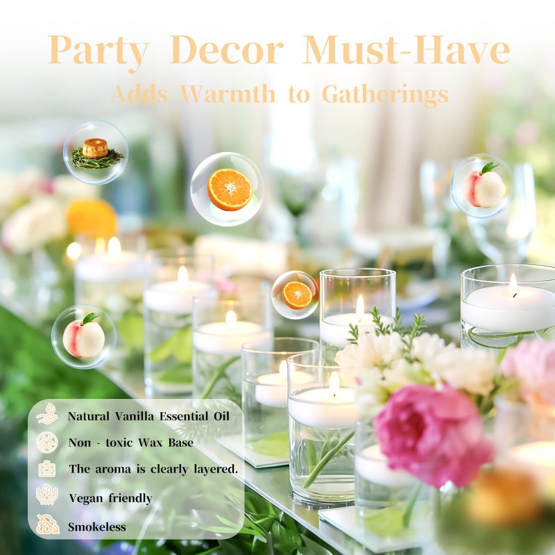 MAKALONE 3 Inch Vanilla Sugar Scented Floating Candles,36 Pack White Floating Disc Candles, 8-10 Hour Long Burning for Wedding Centerpieces, Home Spa, Holiday Party & Pool Decor,Outdoor Dinners - Image 4