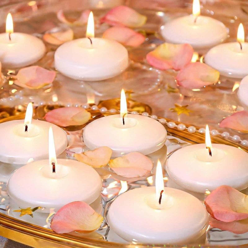 MAKALONE 3 Inch Vanilla Sugar Scented Floating Candles,36 Pack White Floating Disc Candles, 8-10 Hour Long Burning for Wedding Centerpieces, Home Spa, Holiday Party & Pool Decor,Outdoor Dinners - Image 1