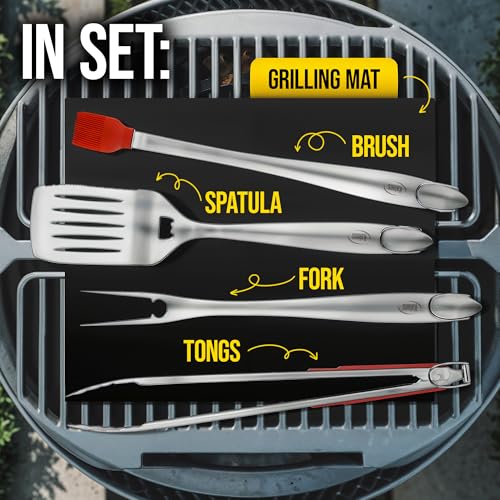 Kaluns BBQ Grilling Accessories Grilling Gifts for Men Dad Grill Tools for Outdoor Grill Heavy Duty Stainless Steel Grill Set with Spatula Tongs Fork Brush Grilling Mat Best BBQ Gifts - Image 3