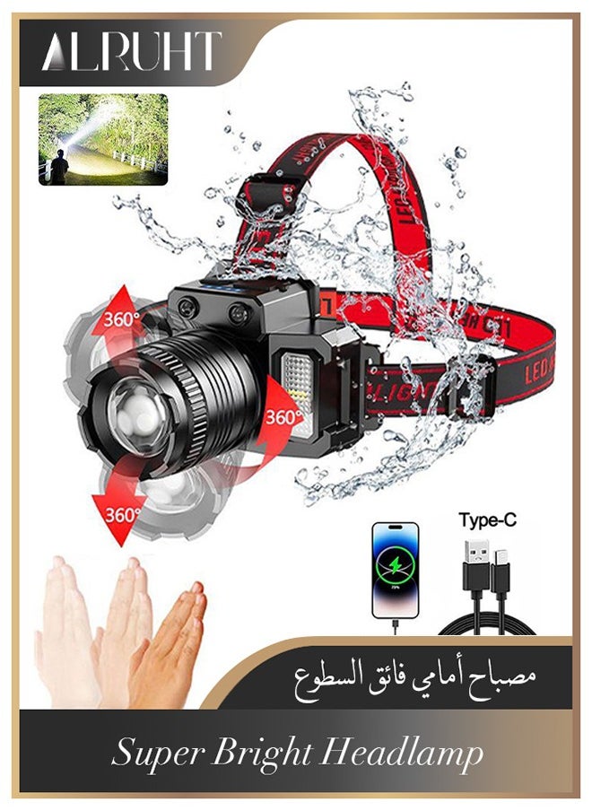 Alruht LED Headlamp, Rechargeable Head Light, 360° Adjustable Angle Headlight with 5 Modes Ipx6, Waterproof, Motion Sensor, Headlight for Fishing, Camping, Hiking  - Image 1