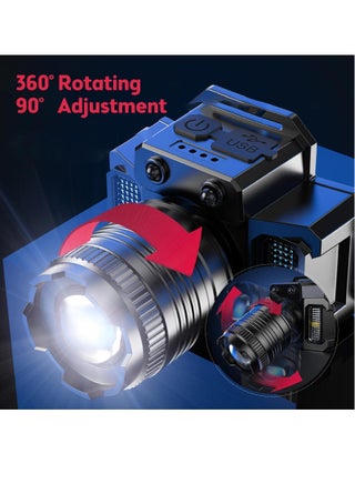 LED Headlamp, Rechargeable Head Light, 360° Adjustable Angle Headlight with 5 Modes Ipx6, Waterproof, Motion Sensor, Headlight for Fishing, Camping, Hiking - view 2