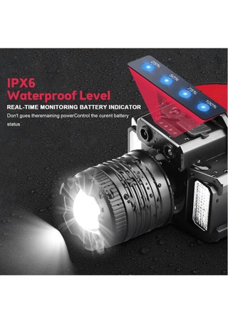LED Headlamp, Rechargeable Head Light, 360° Adjustable Angle Headlight with 5 Modes Ipx6, Waterproof, Motion Sensor, Headlight for Fishing, Camping, Hiking - view 5