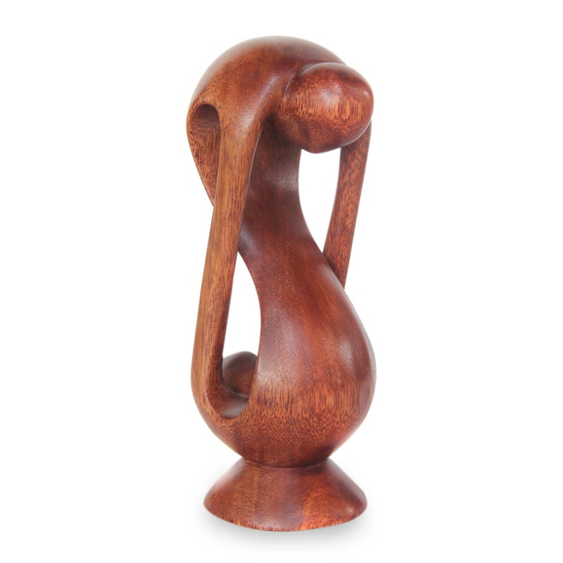نوفيكا Novica Romantic Love Suar Wood Abstract Human Figure Sculpture 7.5 "" Tall "Loviable Love" - Image 2