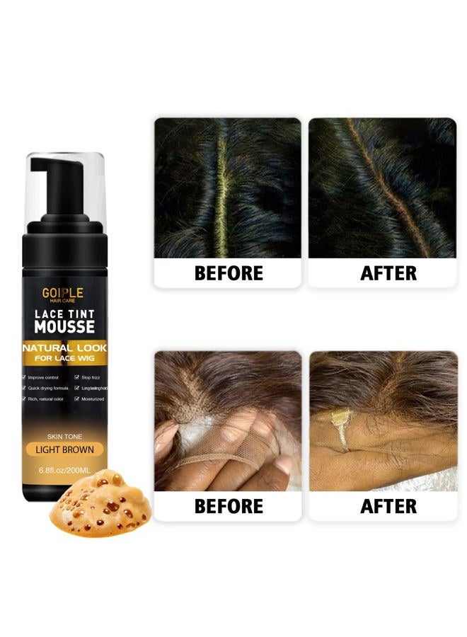 Goiple 6.8 fl oz Lace Tint Melting Hair Mousse for Women Wigs Tool Set Toupees and Hairpieces Natural Finishing Lace Color (Light Brown) - Image 4