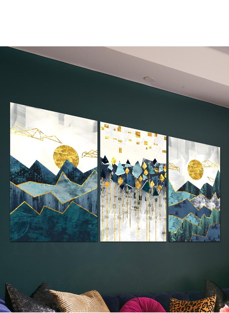 Droplyte 3 Piece Multicolor Abstract Sun and Mountains Painting Decorative Wall Art Wall Decor Card Board MDF Home Decor for Living Room, Drawing Room, Office Room and Bedroom 120CM x 60CM  - Image 2