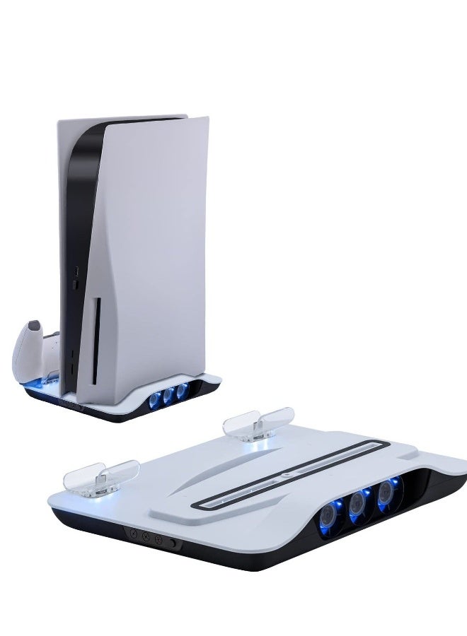 Loquat Cooling Fan and Dual Controller Charger Station for PS5 Console, Cooler Station and Charging Dock with Extra USB Ports for Playstation 5 UHD and Digital Edition, White  - Image 1