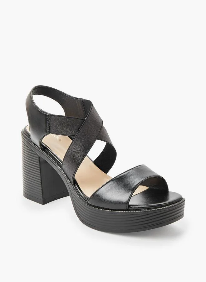 شور ستيب Women Lightweight Metallic Block Heel Sandals With Elastic Cross Straps