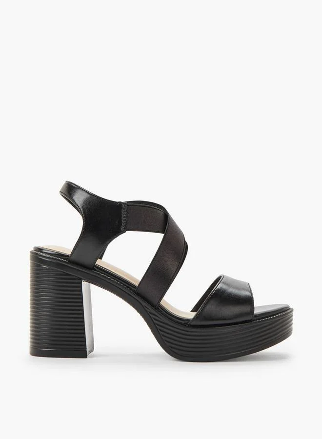 Surestep BLACK Women Lightweight Metallic Block Heel Sandals With Elastic Cross Straps for Women | Best Price UAE