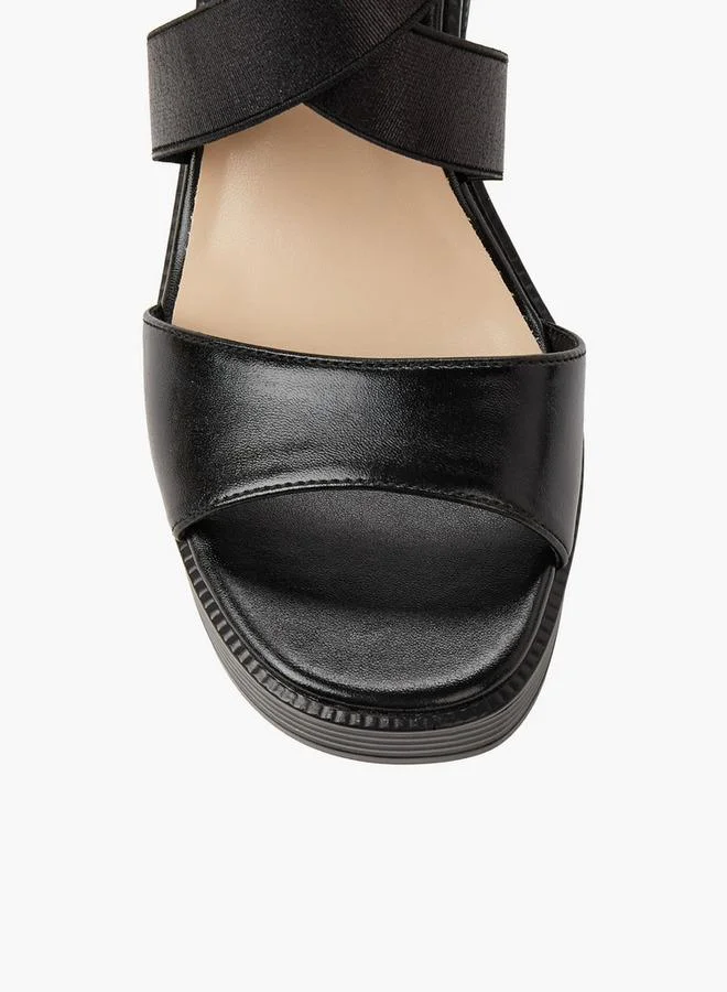 Surestep BLACK Women Lightweight Metallic Block Heel Sandals With Elastic Cross Straps for Women | Best Price UAE