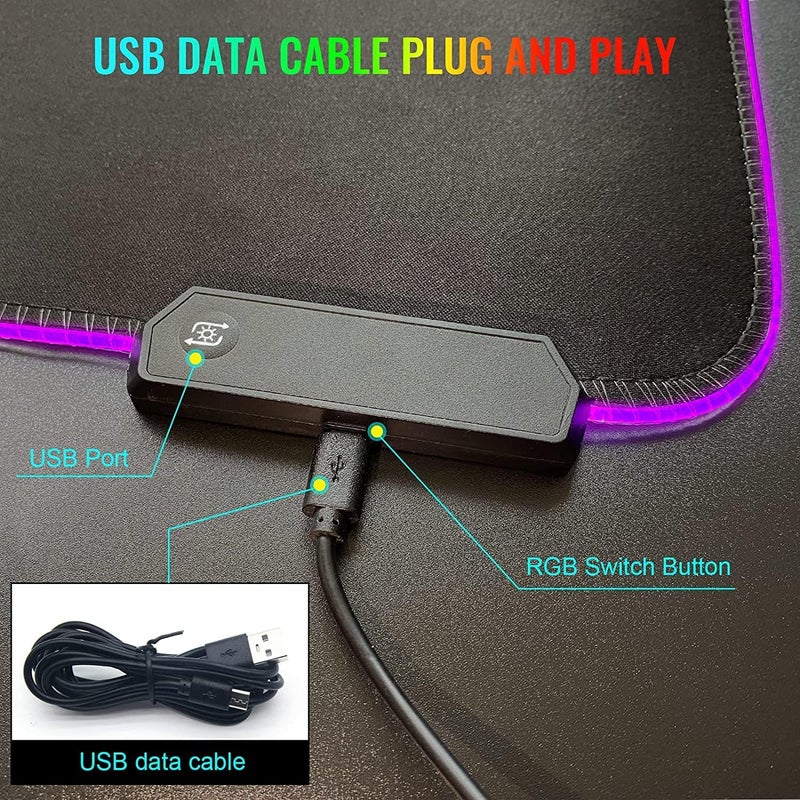 SKY-TOUCH Gaming Mouse Pad, Extra Large Soft Led Extended Mouse Pad (10 Lighting Modes), Anti-Slip Rubber Base Computer Keyboard Mat, Black, Grb Mouse - Image 4