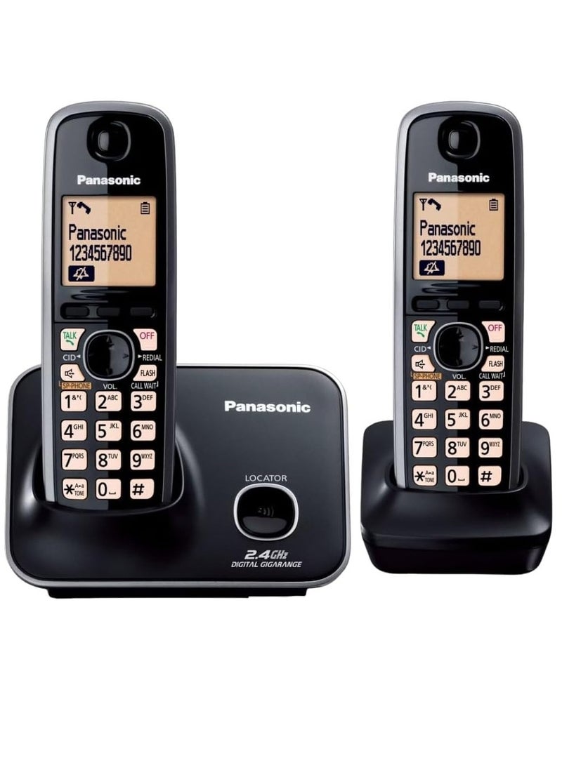 باناسونيك هاتف باناسونيك KX-TG3712BX اللاسلكي ديجيتال ببطارية ليثيوم أيون 2.4 جيجاهرتز وشاشة LCD بإضاءة خلفية كهرمانية وخاصية معرف المتصل والوقت مع 2 سماعة هاتف - Image 2