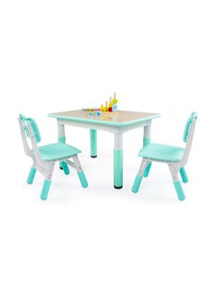 JSAITOYS 3-Piece Kids Study Table Chairs Set Height Adjustable Toddler Art Desk and Seat for Kids Graffiti Desktop  - Image 1