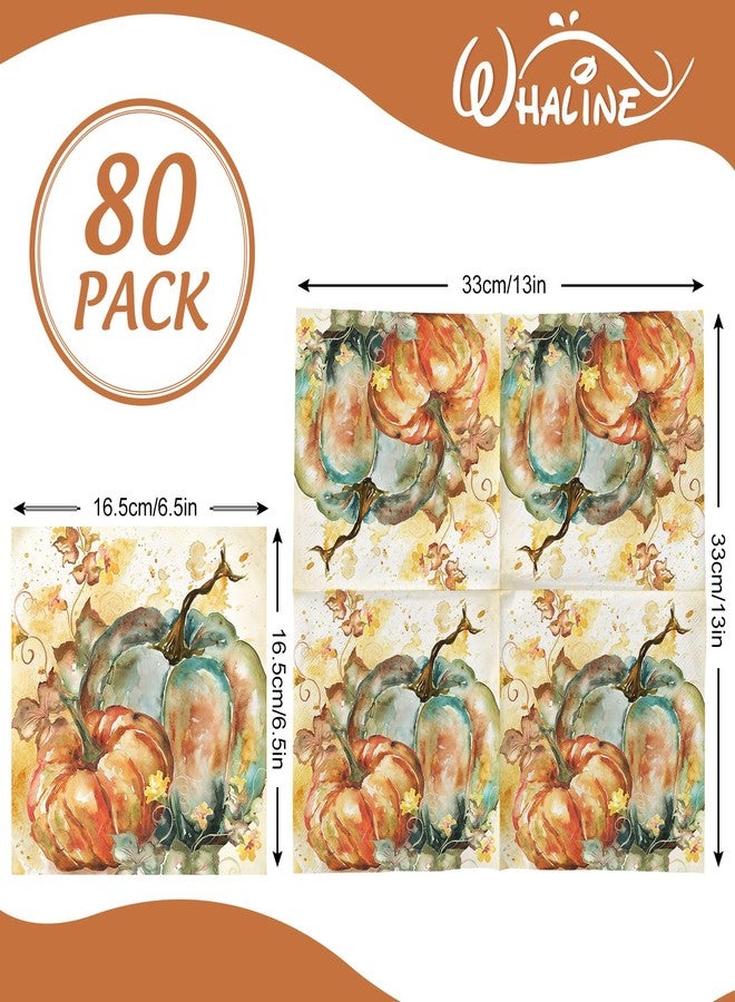 Whaline مناديل ورقية من وايلين 80 قطعة بتصميم اليقطين لخريف 6.5 × 6.5 بوصة - Image 2