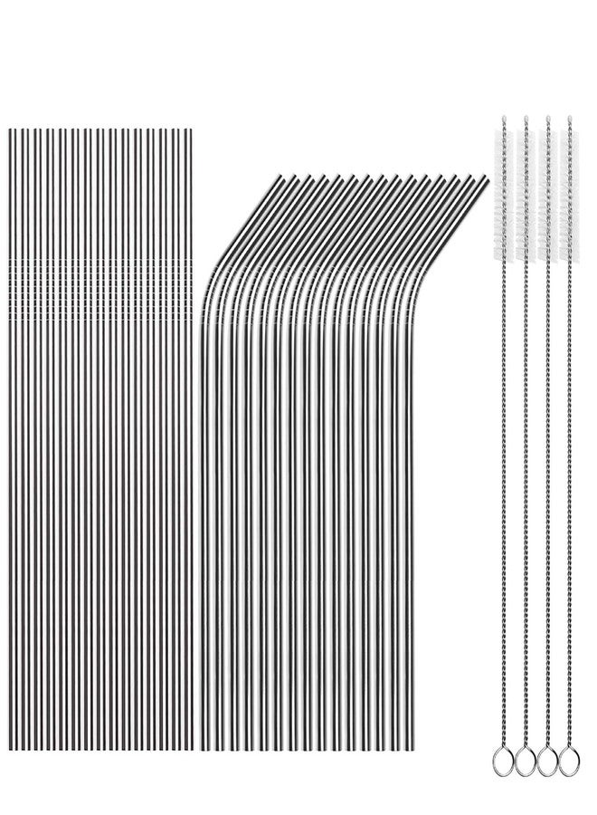 Tomorotec Reusable Straws 30 Pack, Stainless Steel Drinking Straws, Metal Straw Bulks for Smoothies Tumblers Cocktail MilkShake,Set of 15 Straight and 15 Bent with 2 Cleaning Brushes, Silver - Image 1