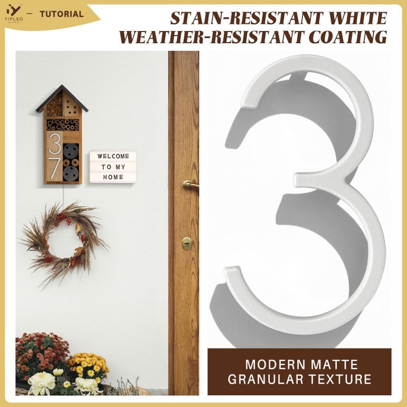 YIPLED 5 Inch House Numbers for Outside, Metal Address Number 3- Modern Design, Weather-Resistant White Crystal Powder Coated Finish, Stain Resistant, No Paint Peeling (White) - Image 2