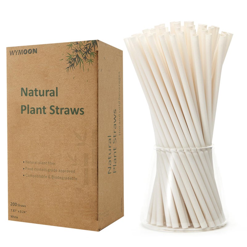 Biodegradable Straws made of Natural Plant  200 PCS 78 Compostable EcoFriendly Drinking Straws Disposable  Durable for Hot  Cold Drinks