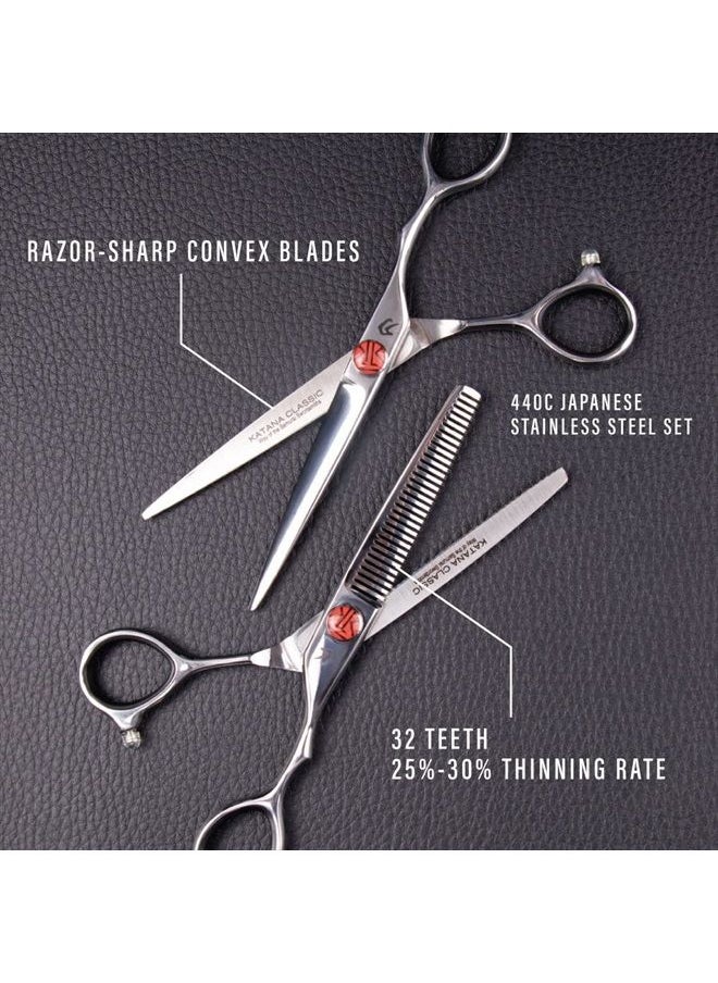 EVERLONG - Katana Classic Professional 6.5" Shear Set by Tokko Shears, Premium 440C Japanese Steel Regular and Thinning Scissors for Barbers and Salon Professionals - Image 1