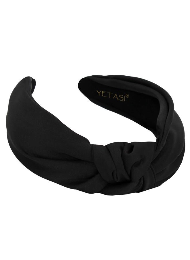 YETASI Headbands for Women Black Satin,Elegant Knotted Headband for Women Made of Non-Slip Silk Quality Satin Fabric, Top Knot Head band is Womens Headbands Fashion Designer - Image 1