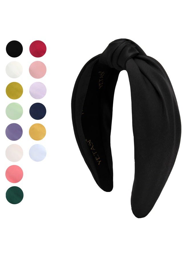 YETASI Headbands for Women Black Satin,Elegant Knotted Headband for Women Made of Non-Slip Silk Quality Satin Fabric, Top Knot Head band is Womens Headbands Fashion Designer - Image 2