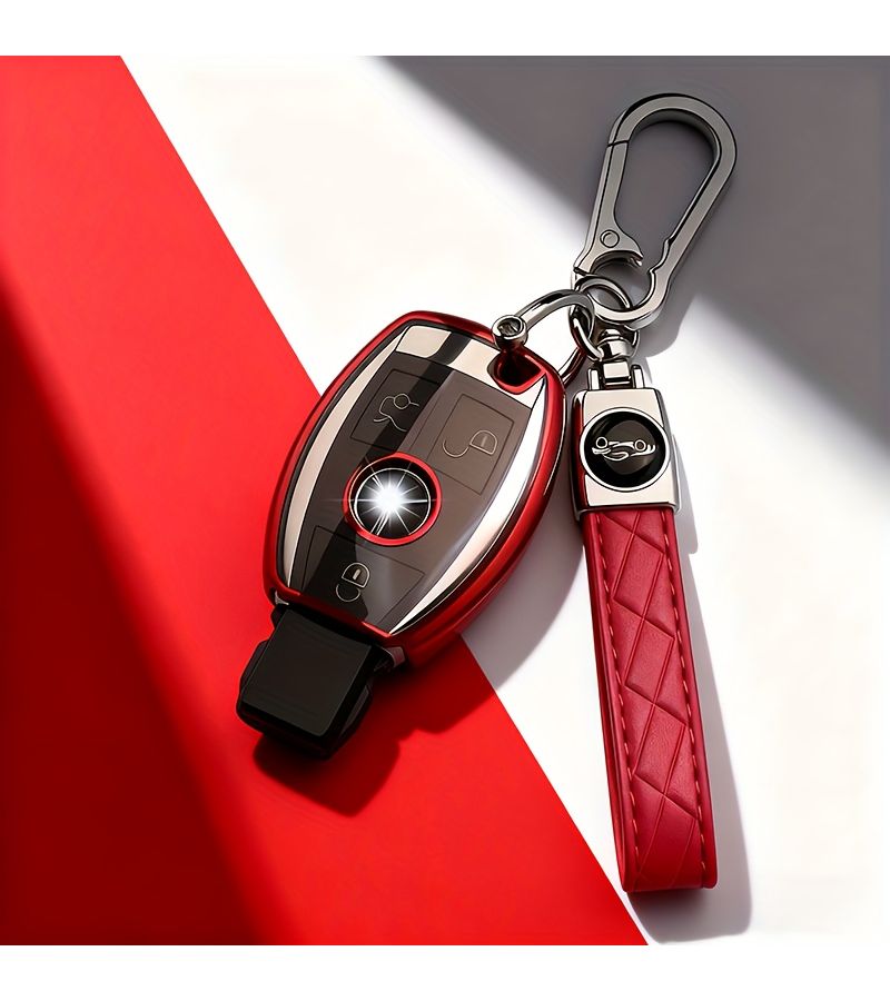 Cool Black Single Shell Black Embossed Rope High Quality Soft TPU Key Fob Cover Compatible With Mercedes Benz Smart Remote Keys For Various Models - Image 1