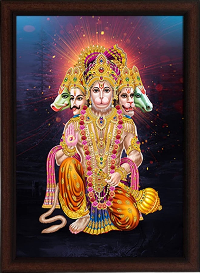 Masstone Panchmukhi Hanuman for Door Entrance | Vastu Wall Painting Framed | Bajrangbali Painting | Wall Art Painting for Home/Office/Bedroom/Living Room (35X28 CM) | Pack of 1