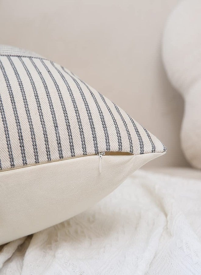 Hckot Set of 2 Farmhouse Throw Pillow Covers 18 x 18 Striped Linen Decorative Pillows Case for Sofa Couch Chair Bedroom Modern Decor(Grey) - Image 4