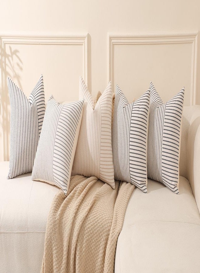 Hckot Set of 2 Farmhouse Throw Pillow Covers 18 x 18 Striped Linen Decorative Pillows Case for Sofa Couch Chair Bedroom Modern Decor(Grey) - Image 5