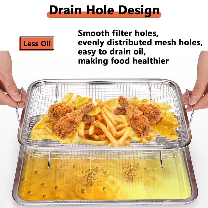 SHOPOBOX Kitchen Deep-Fried Food Drain Basin Rectangle Crispy Tray Filter Mesh Fresh-Keeping Basket Non-Stick Oil Pan Crisping Tray Oven Baking Tray Frying Basket and Baking Sheet (01) - Image 3