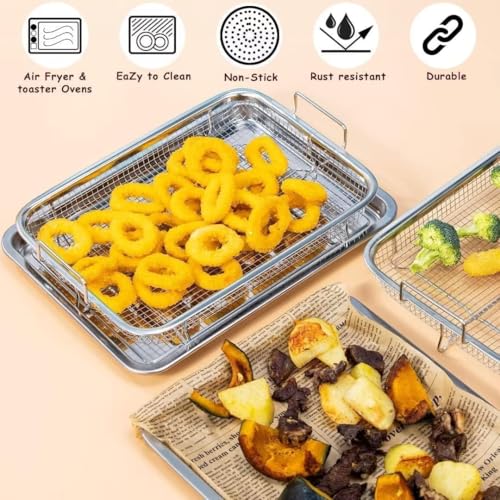 SHOPOBOX Kitchen Deep-Fried Food Drain Basin Rectangle Crispy Tray Filter Mesh Fresh-Keeping Basket Non-Stick Oil Pan Crisping Tray Oven Baking Tray Frying Basket and Baking Sheet (01) - Image 5