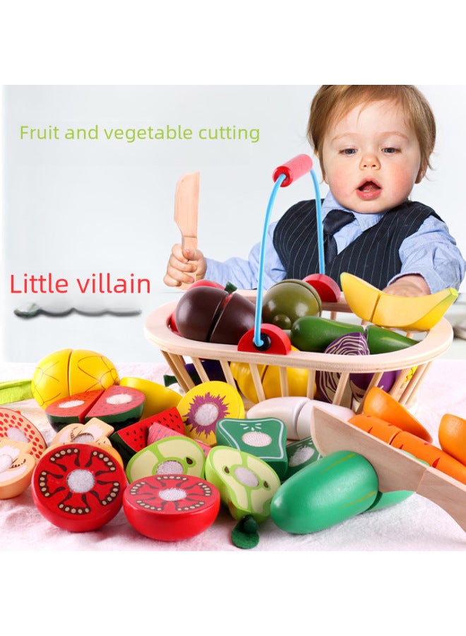 Children's Wooden Magnetic Fruit Cutting Toys Kitchen Simulation Play Food Vegetable Cutting Cognitive Learning Interactive Toys-Color:VV Che Che Le Disc E - Image 3