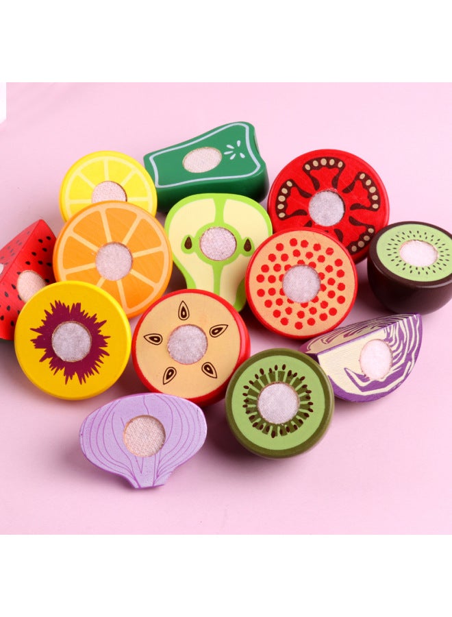 Children's Wooden Magnetic Fruit Cutting Toys Kitchen Simulation Play Food Vegetable Cutting Cognitive Learning Interactive Toys-Color:VV Che Che Le Disc E - Image 5
