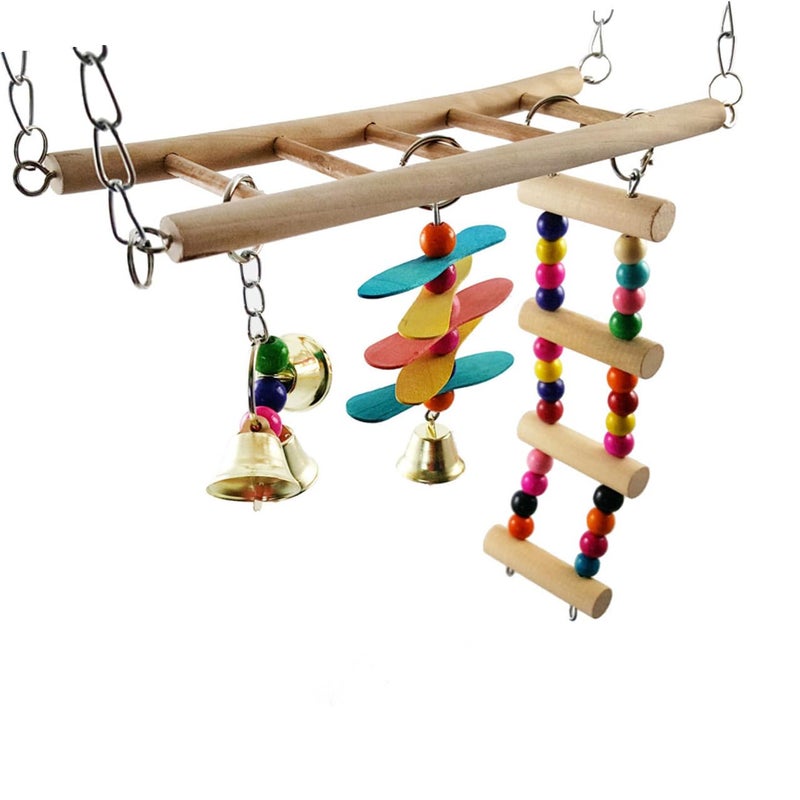 Wooden Parrot Swing Stand Stair Perch Colorful Bird Cage Accessory 30x23cm - Image 2