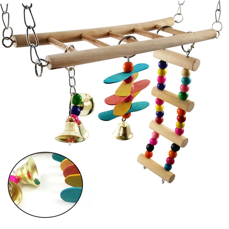 Wooden Parrot Swing Stand Stair Perch Colorful Bird Cage Accessory 30x23cm - Image 5