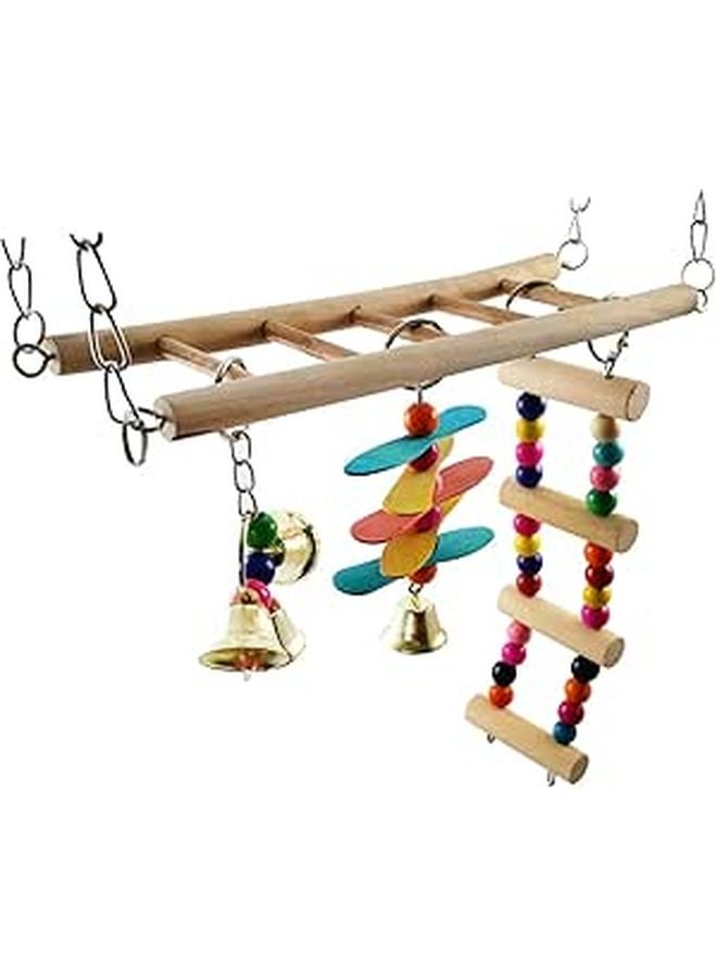 Wooden Parrot Swing Stand Stair Perch Colorful Bird Cage Accessory 30x23cm - Image 1