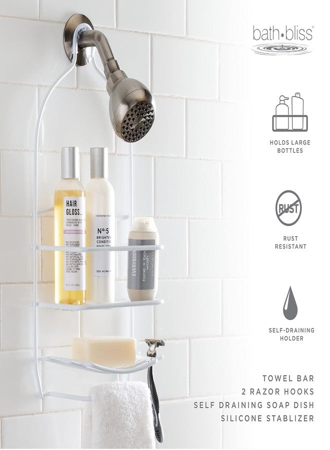 Bath Bliss Curve Design Shower Caddy | Over the Shower Head | Rust Proof | Bathroom Organization | Bath Organizer | 2 Tier | White - Image 4