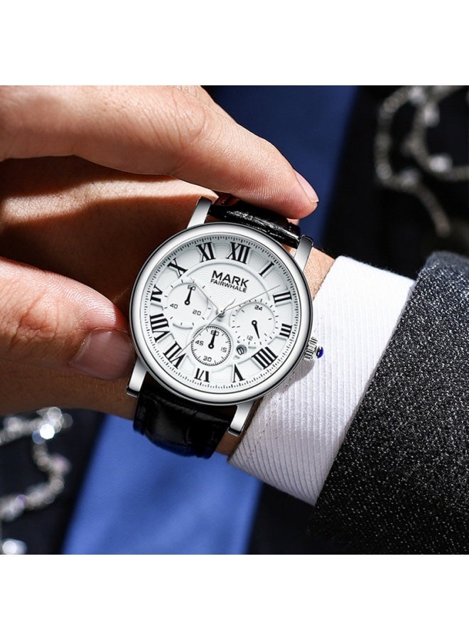 Mark Fairwhale Business Casual Quartz Watch - Silver Alloy Case & Black Synthetic Leather Strap - Image 4