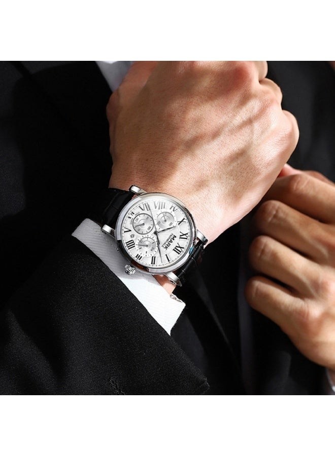 Mark Fairwhale Business Casual Quartz Watch - Silver Alloy Case & Black Synthetic Leather Strap - Image 3