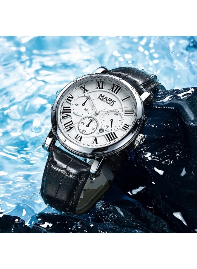 Mark Fairwhale Business Casual Quartz Watch - Silver Alloy Case & Black Synthetic Leather Strap - Image 2