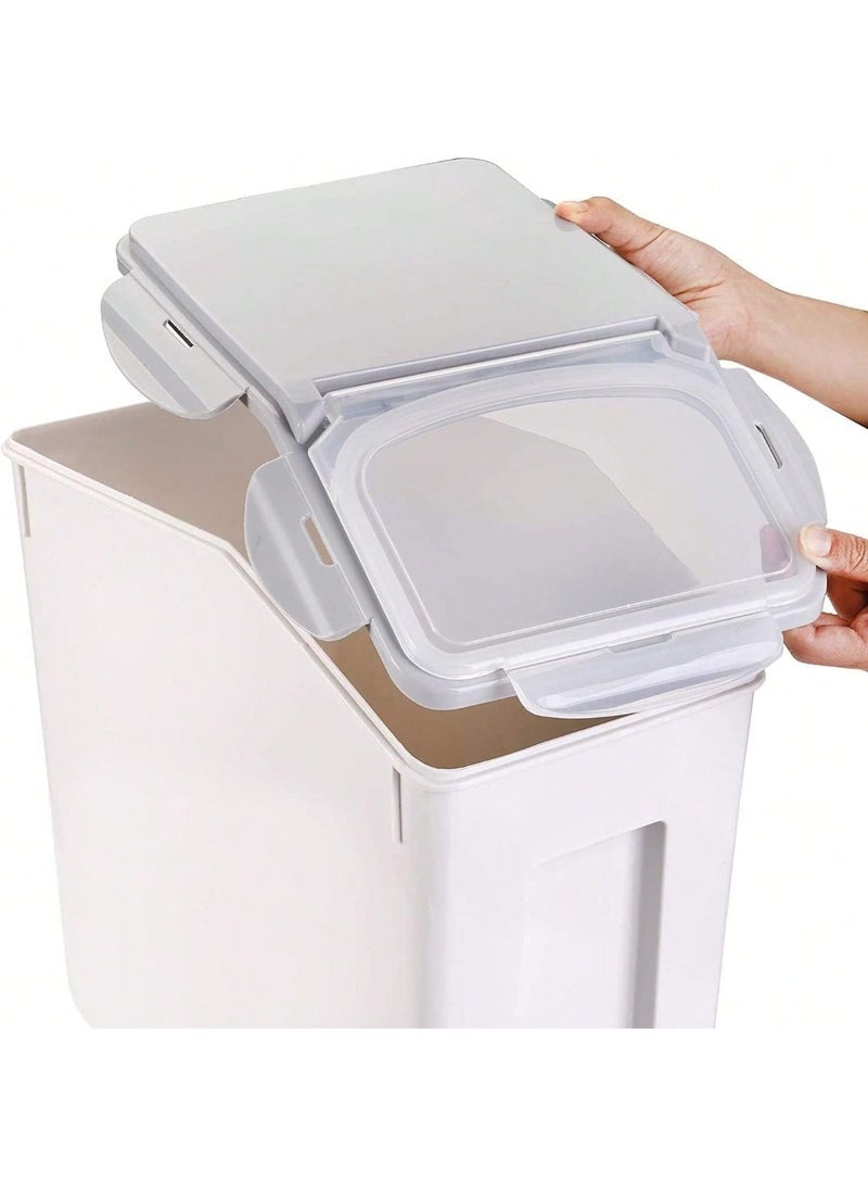 10kg Rice Storage Container with Lid and Latches, White/Grey - Image 3