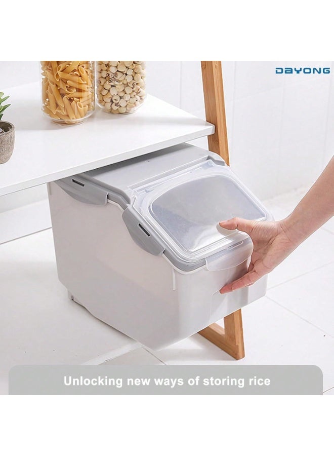 10kg Rice Storage Container with Lid and Latches, White/Grey - Image 2