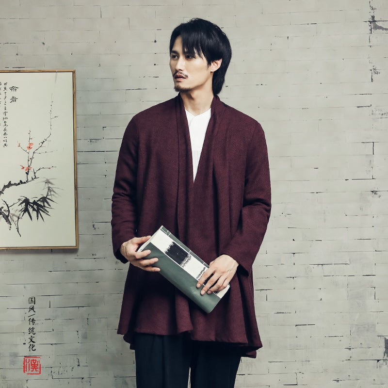 2021 Autumn New Arrival Coat Men'S Loose Chinese Style Cotton And Linen Men'S Coat Jacquard Mid-Length Lapel Men'S Coat - Image 3