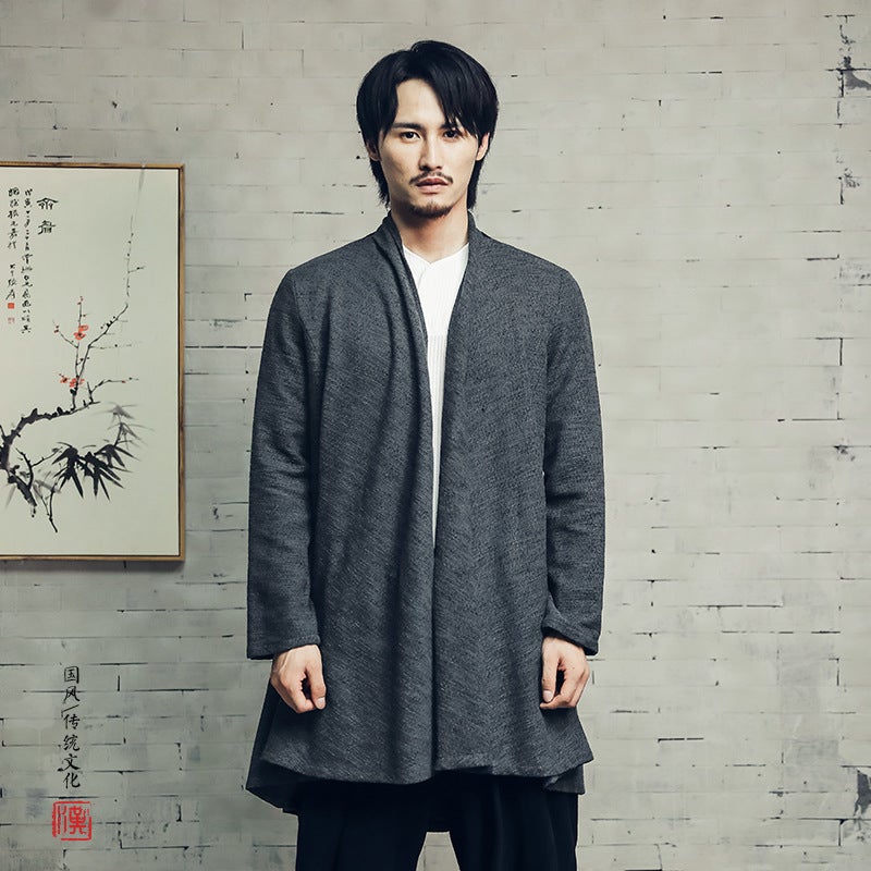 2021 Autumn New Arrival Coat Men'S Loose Chinese Style Cotton And Linen Men'S Coat Jacquard Mid-Length Lapel Men'S Coat - Image 1