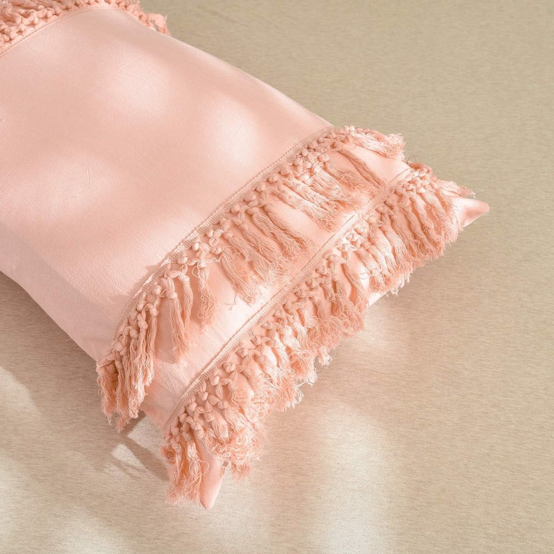 Softta Boho Twin Size 3Pcs Duvet Cover Set (1 Duvet Cover +2 Pillowcases) Pink 100% Washed Cotton Bedding Set Lightweight Aesthetic Bedding Sets for Girls Beddings Luxury Elegant Pink Tassel - Image 4