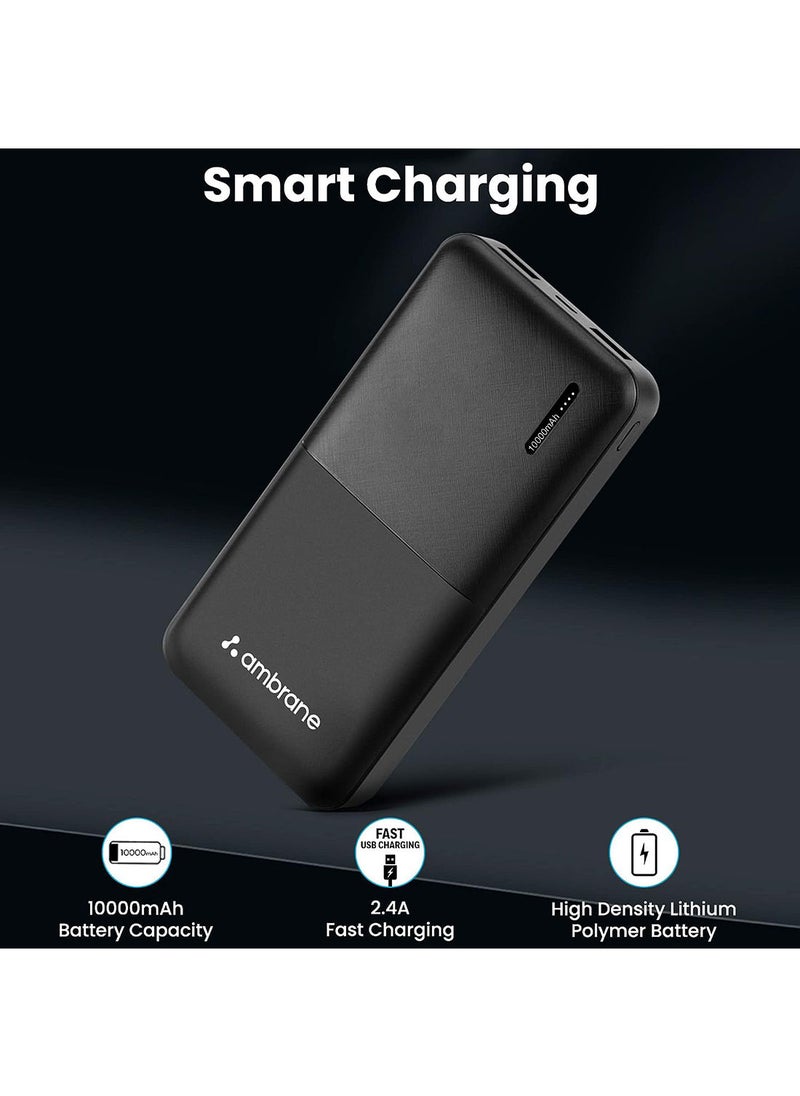 AMBRANE - Ambrane 20000 mah Power Bank With 20w Fast Charging, Triple Output, Power Delivery, Type C Input, Made in India, Multi-layer Protection, Li-polymer + Type C Cable (Stylo-20k, Black) - Image 1