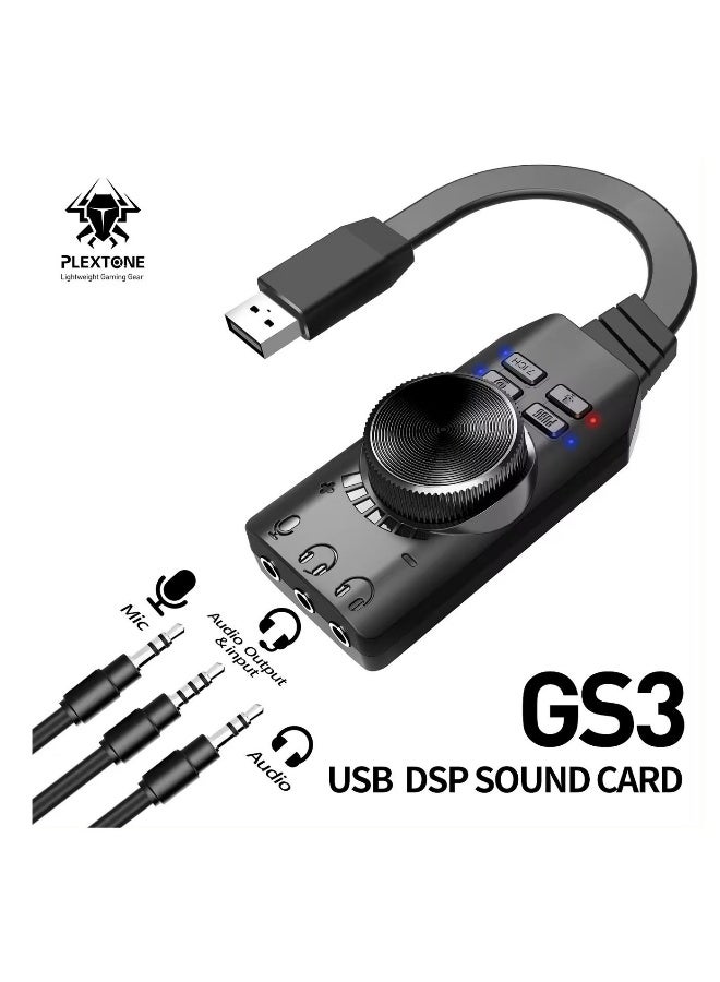 Plextone GS3 Mark II Virtual 7.1 Channel USB Sound Card Adapter Microphone and Stereo Sound Card Converter with Dual 3.5mm Headphone Jack, Including PUBG and League of Legends Sound Effects - Image 4