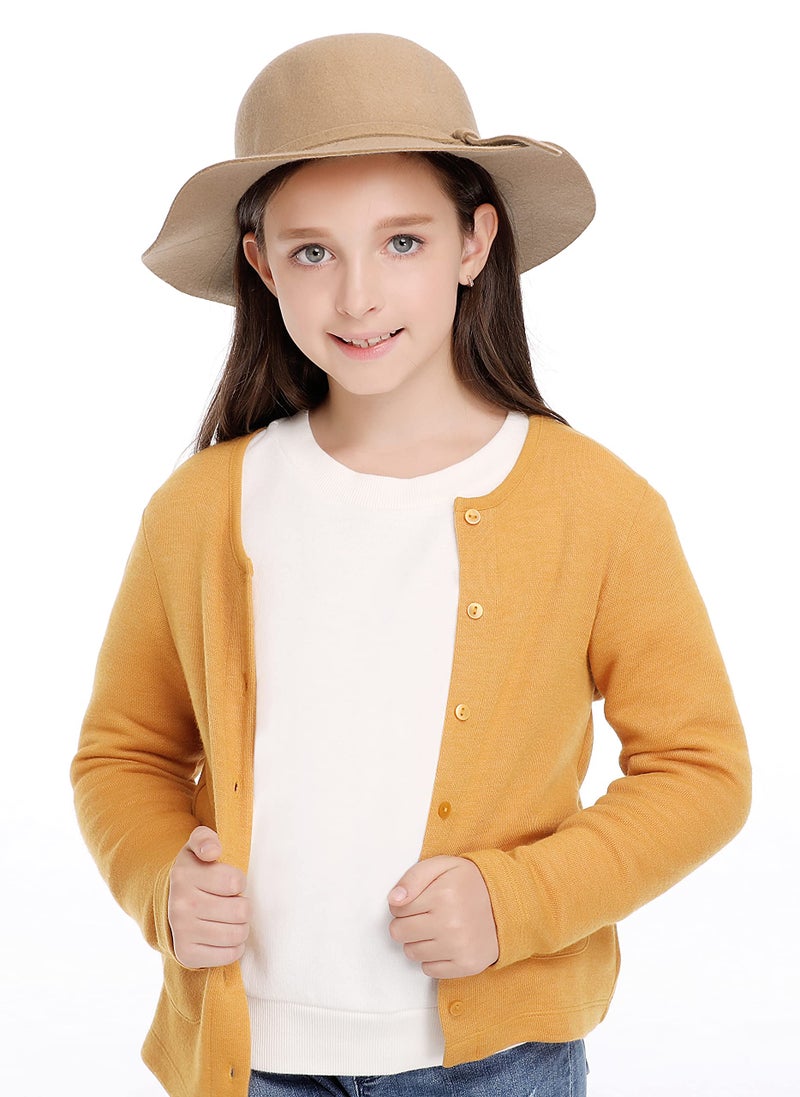 Bienvenu Kids Girl's Vintage Dome Wool Felt Bowler Cap Floppy Hat Bow,Camel - Image 2